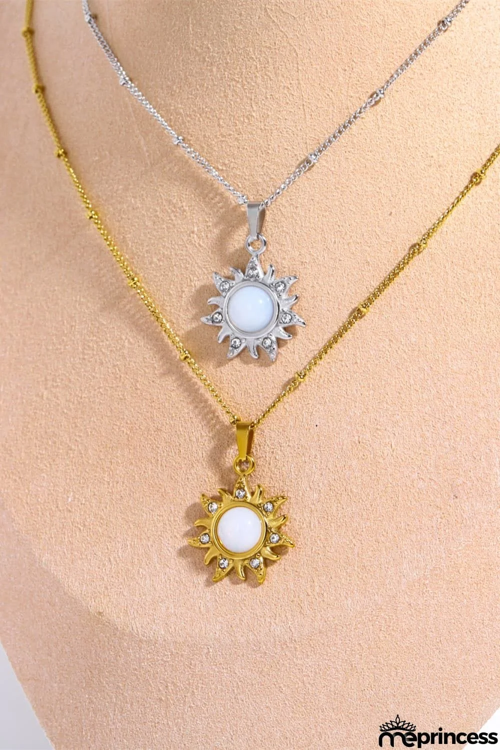 Opal Sun Pendant Stainless Steel Necklace