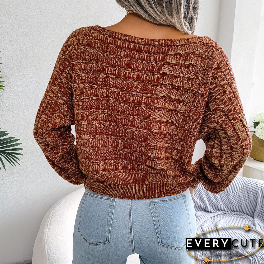 Orange Drop Shoulder Long Sleeve Cable Knit Sweater