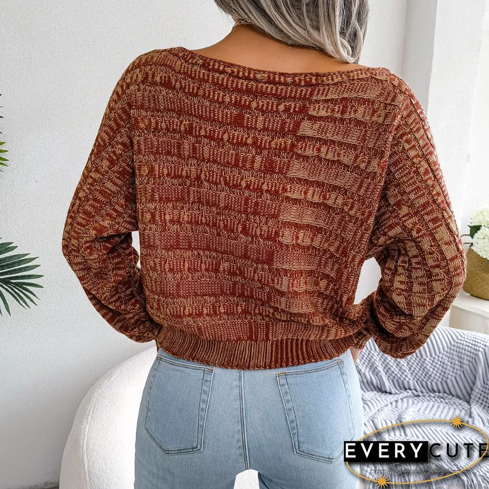 Orange Drop Shoulder Long Sleeve Cable Knit Sweater