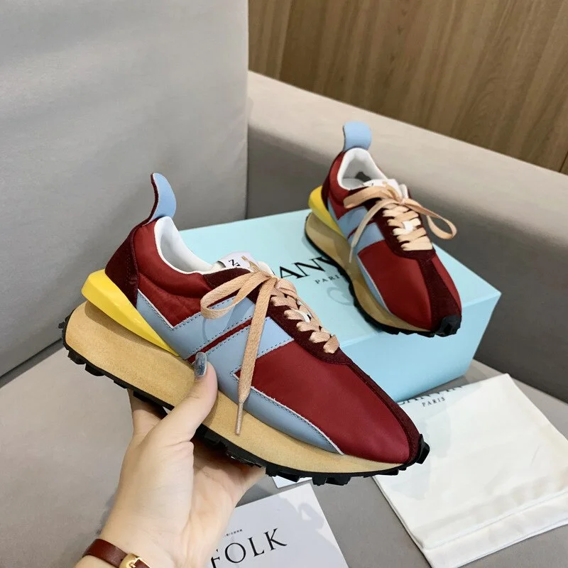 New Platform Casual Running Shoes Women Flat Mixed Color Lace Up Patchwork Sneakers Outdoor Walk Tennis Shoes Zapatillas Mujer