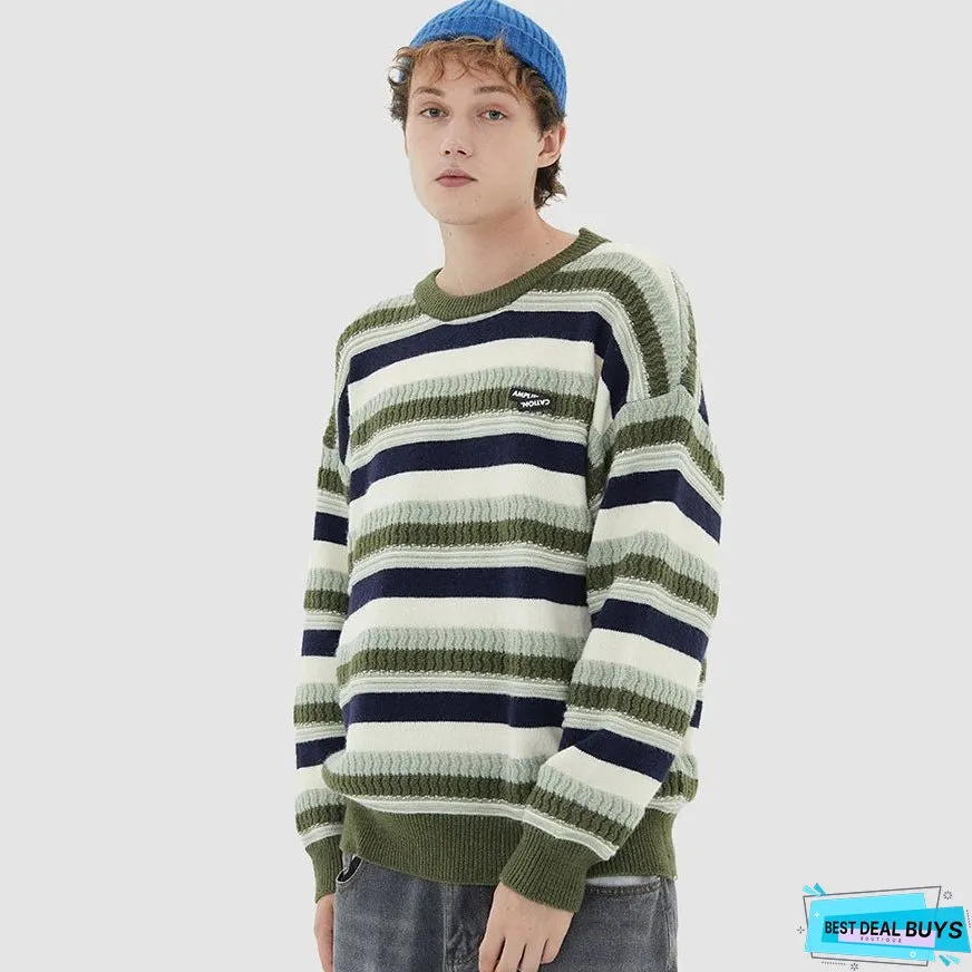 Contrast Color Striped Vintage Sweater