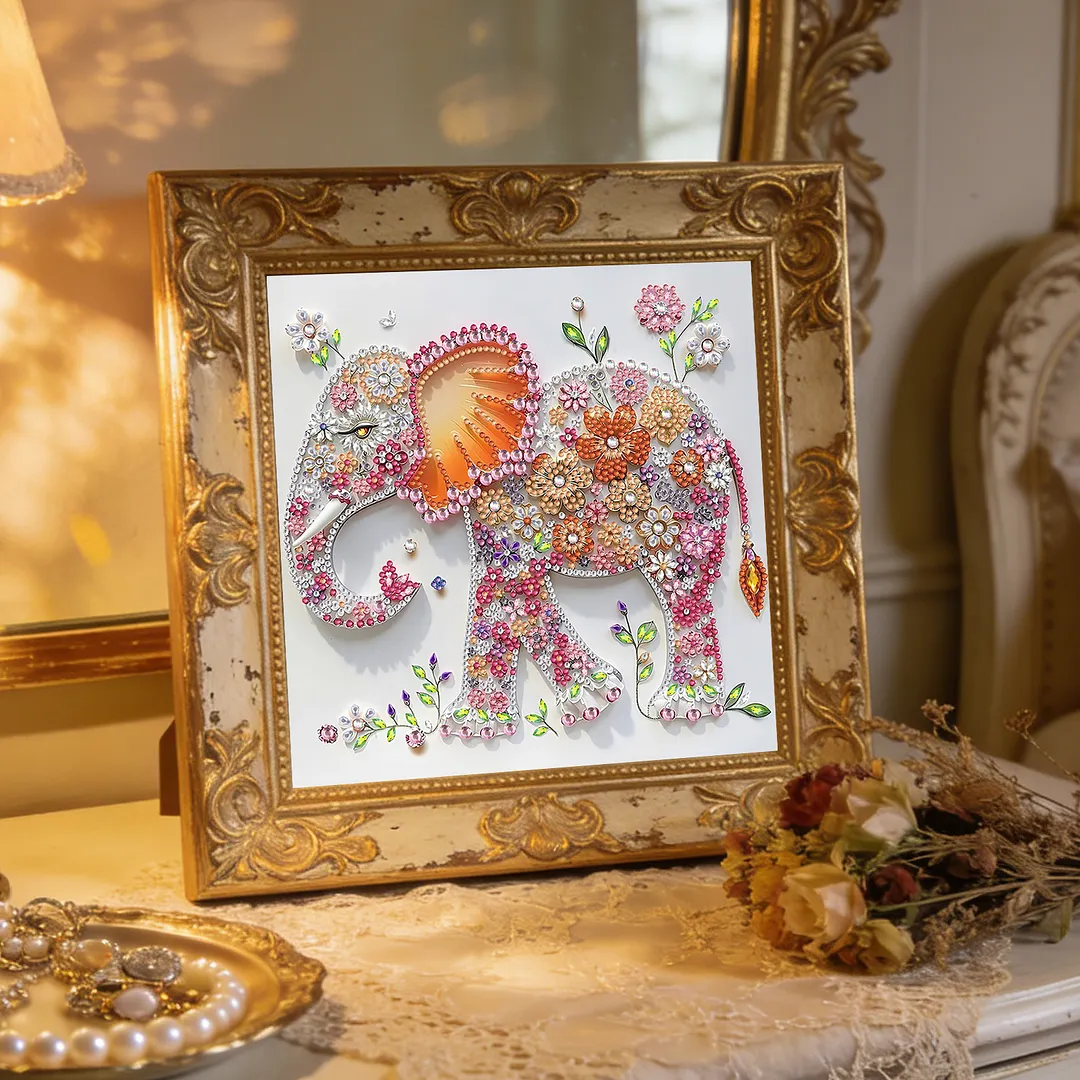 Diamond Painting - Partial Special Shaped Drill - Floral Elephant(Canvas|30x30cm)