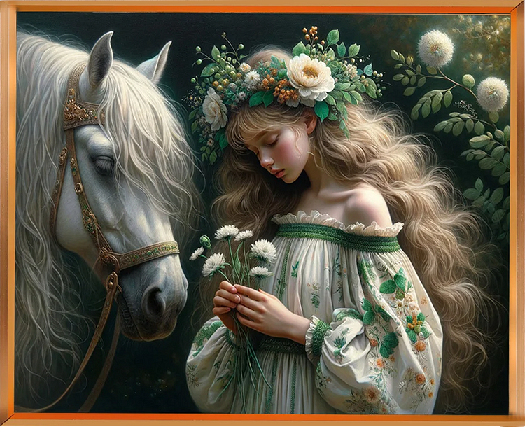 Horse and flowers girl (50*40CM) Diamond Painting gbfke