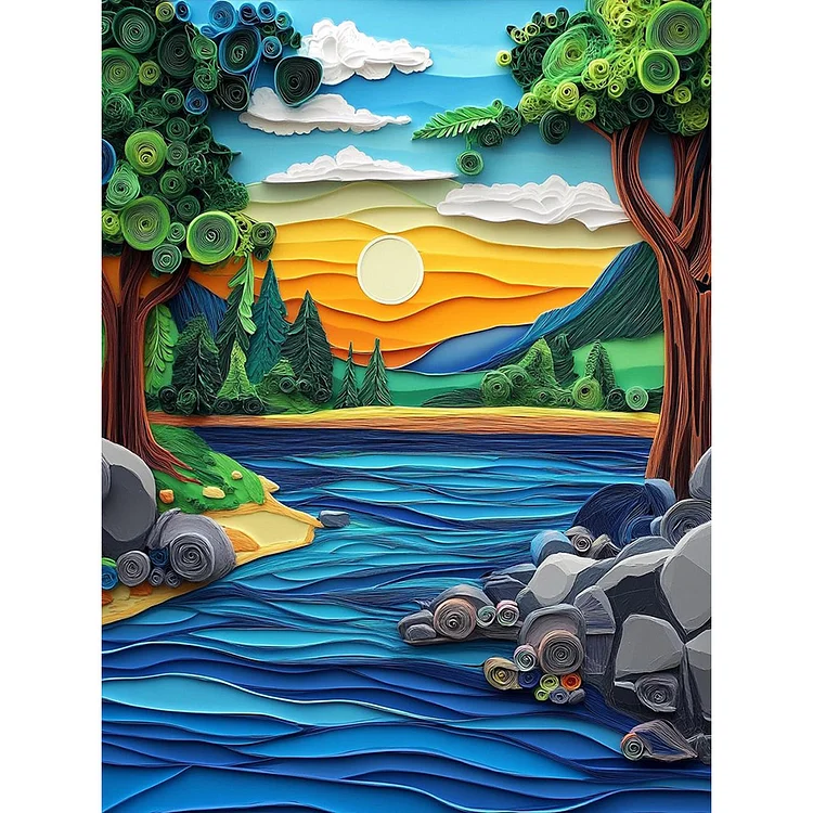 Paper Quilling Landscape 30*40CM (Canvas) Full Round Drill Diamond Painting gbfke