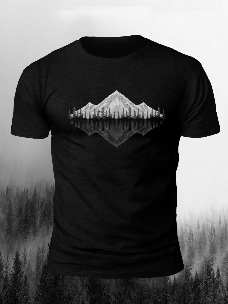 Men's Snow Mountain Reflection Print Casual Short Sleeve T-shirt