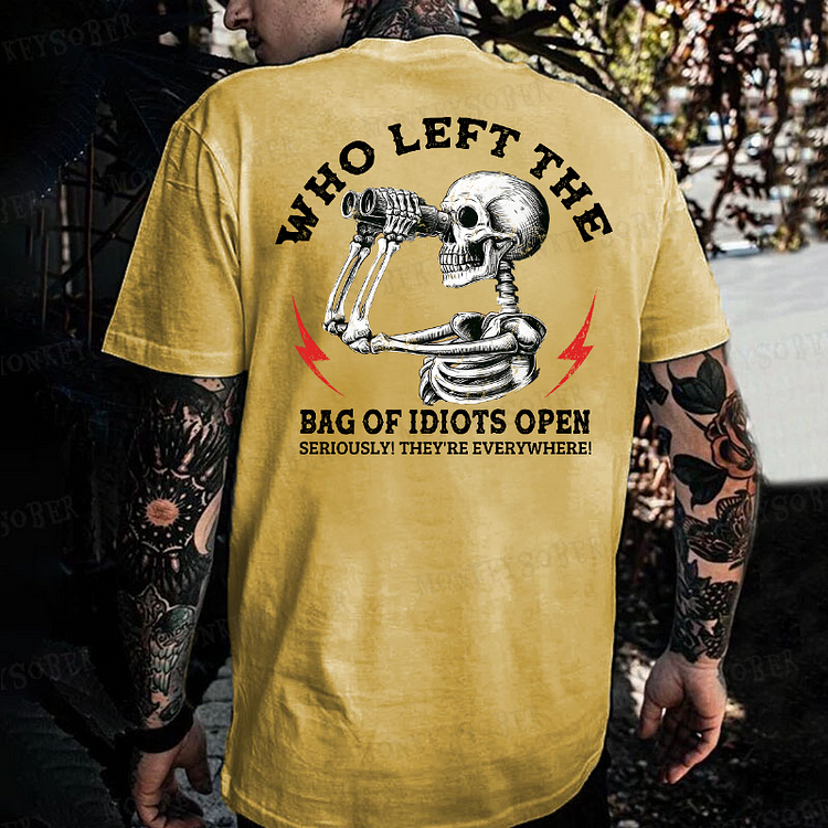 Who Left The Bag Of Idiots Open Funny Sarcastic Monkey Monkey T-shirt