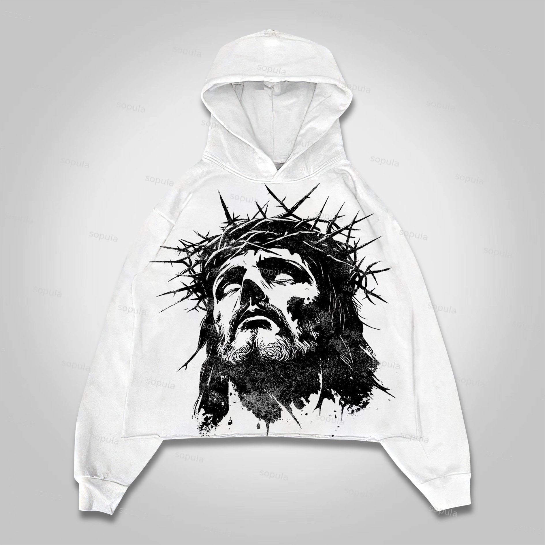 Sopula Vintage Portrait Of Jesus Crop Hoodie - SOPULA