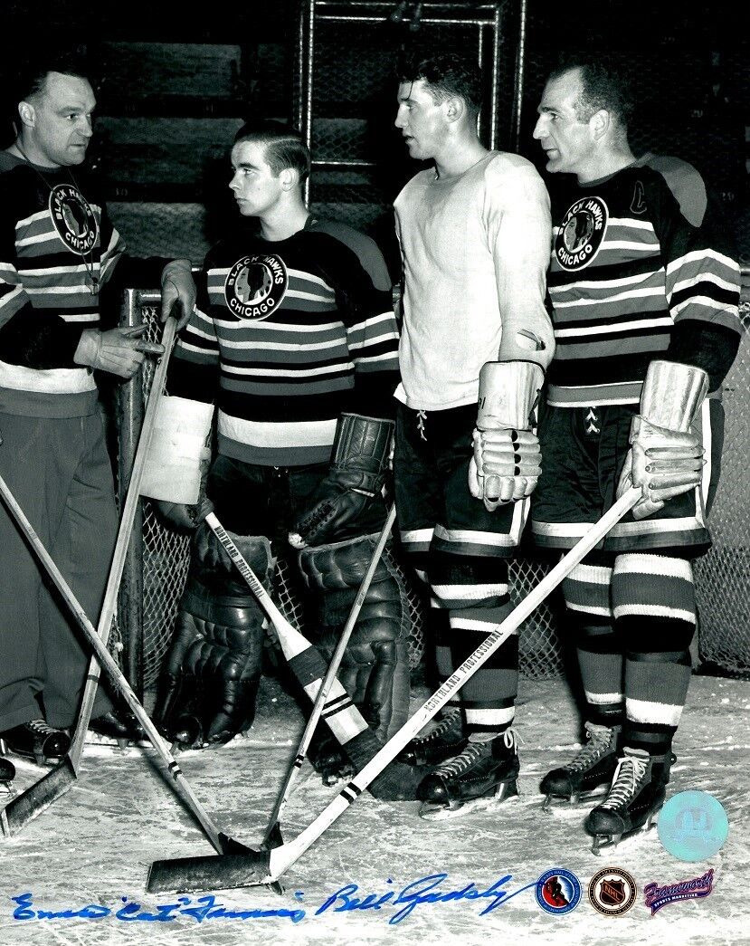 Signed 8x10 EMILE FRANCIS & BILL GADSBY Chicago Blackhawks Photo Poster painting - COA