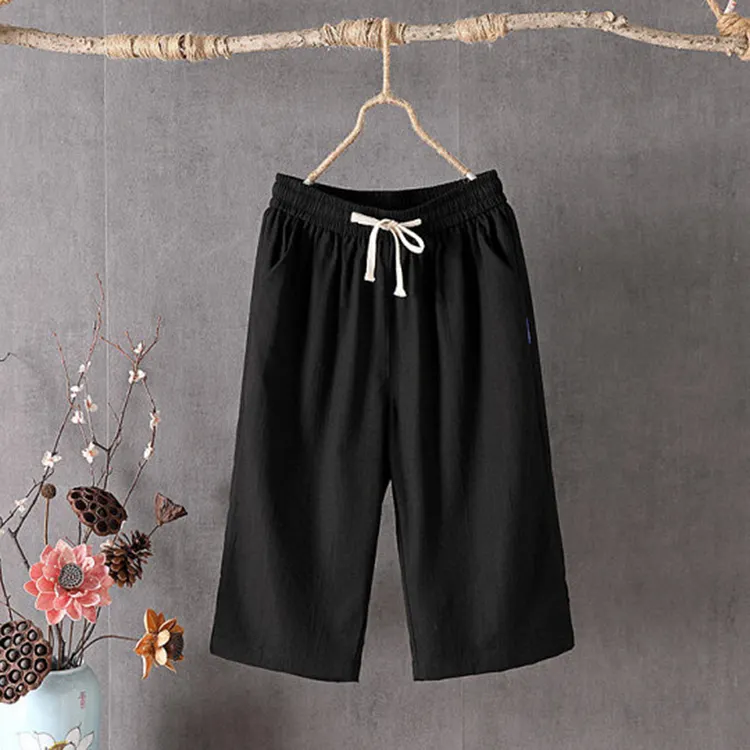 Vintage Elastic Waist Cotton Linen Pocket Pants