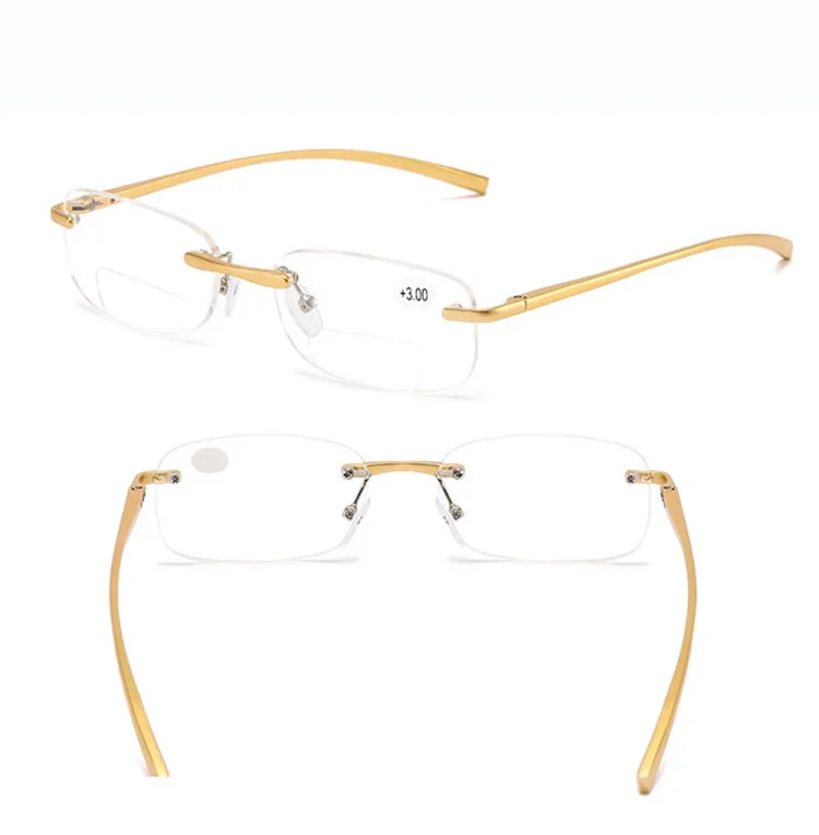 Women Men Rectangle Rimless Al-mg Ultralight Bifocal Reading Glasses +0.75 +1 +1.25 +1.5 +1.75 +2 +2.25 +2.5 +2.75 +3 to +4