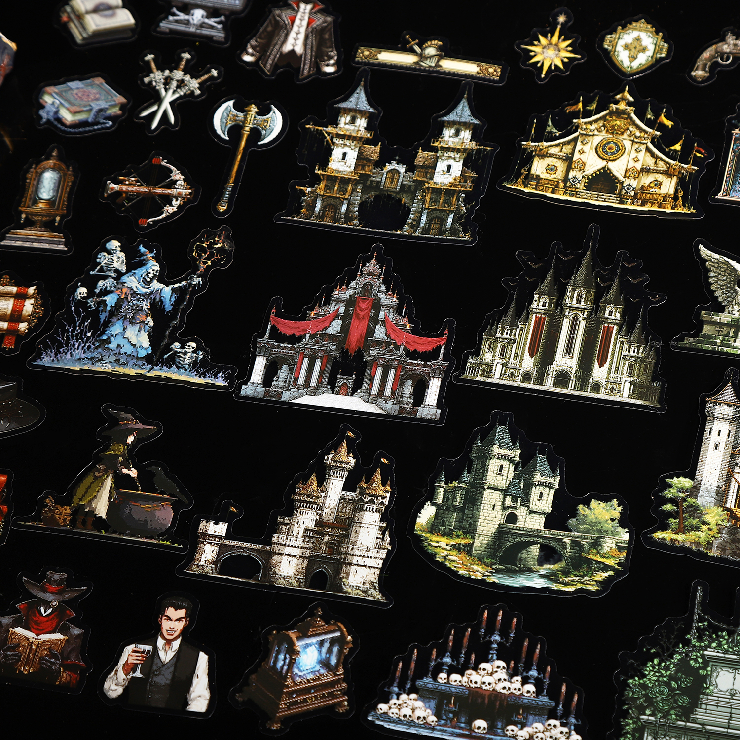 PET 스티커 - 다크 픽셀 시리즈 빈티지 마녀 기사 성