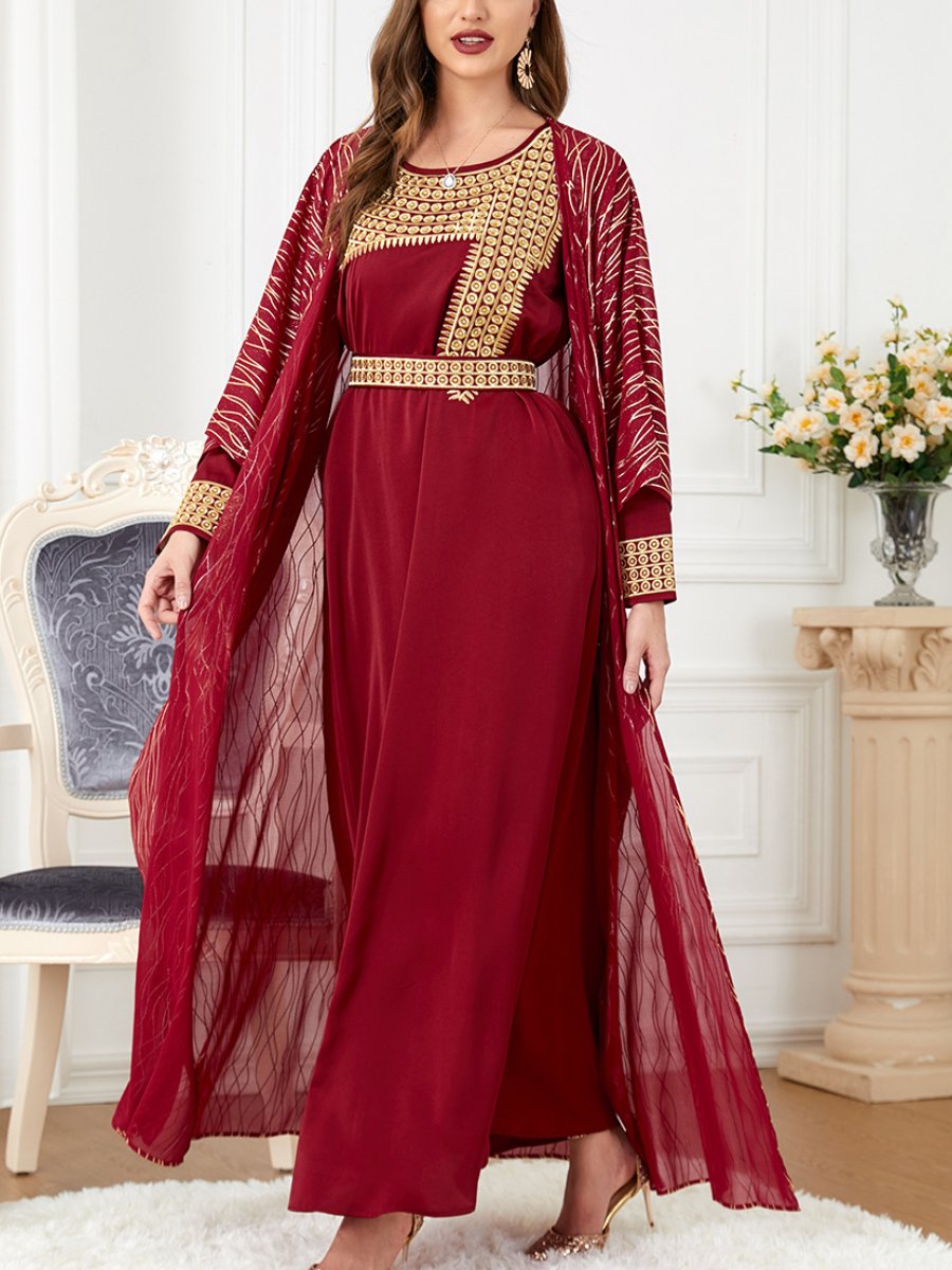 Simple Golden Print Round Neck Long Sleeve Two Piece Set | Oxredo Shop Ramadan Sale