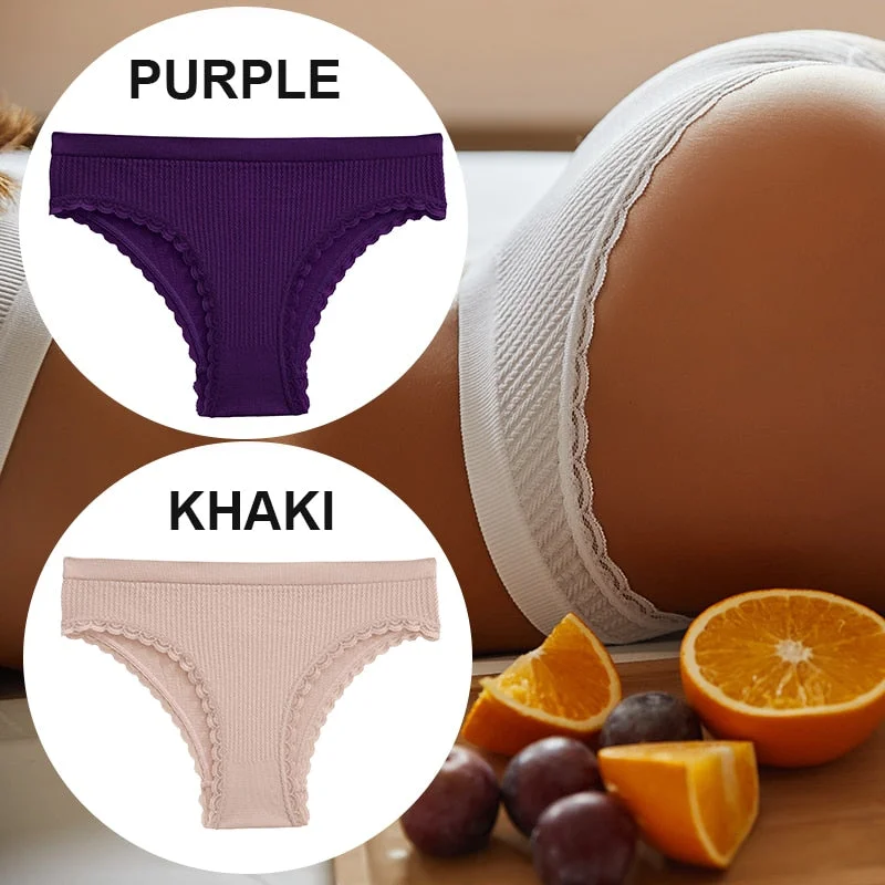 FINETOO 2PCS/Set Women Lace Seamless Sexy Panties 6 Solid Color Brazilian Panty Girl Briefs Lingerie Underpant M-2XL Underwear