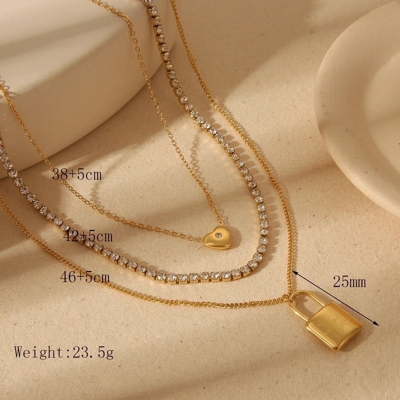 2 Pieces Elegant Luxurious Commute Lock 304 Stainless Steel 18K Gold Plated Horseshoe Buckle Bracelets Ear Studs Necklace