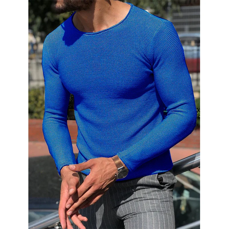 Wongn Wongn Men's Casual Round Neck Sweater Solid Color Slim Long Sleeve Knit Jumper Men's Sweater