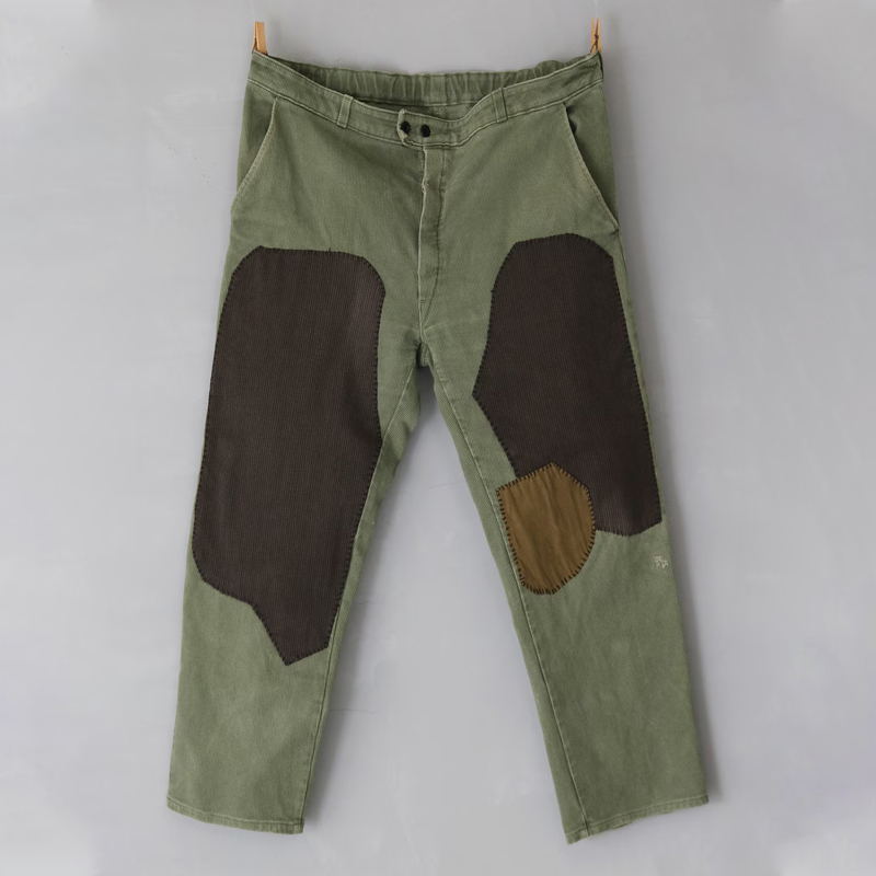 Vintage Olive Green Patchwork Cotton Work Pants