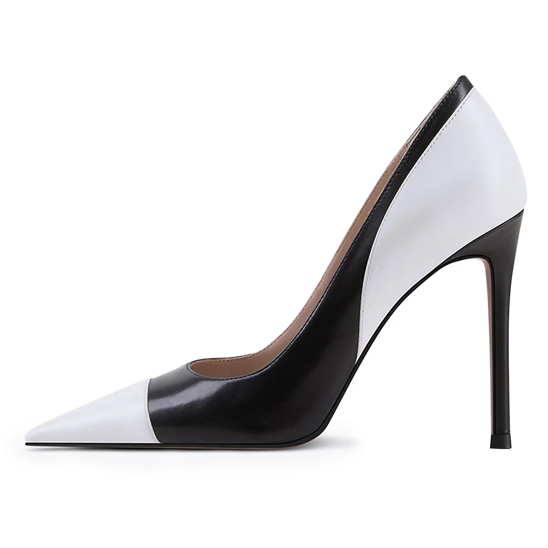 YDN Black and White Pointed Toe Stiletto Heel Pumps for Women