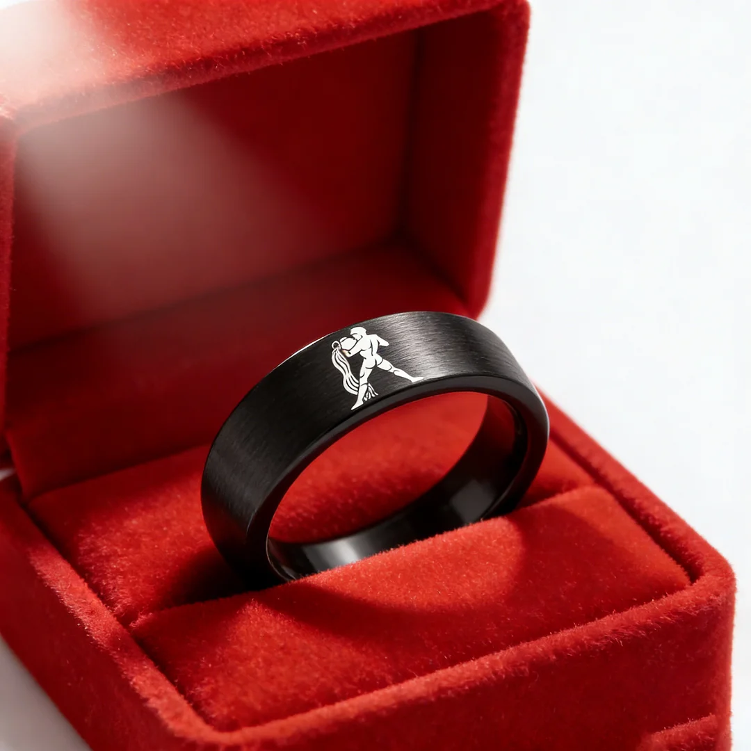 Flat Aquarius Tungsten Wedding Bands Tungsten Rings Black Comfort fit for Womens or Mens 4MM 6MM 8MM Width