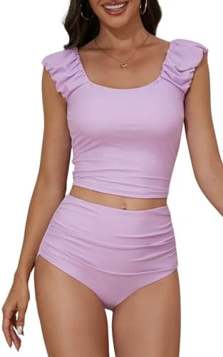 Two Piece Ruched Tummy Control Tankini for Women 