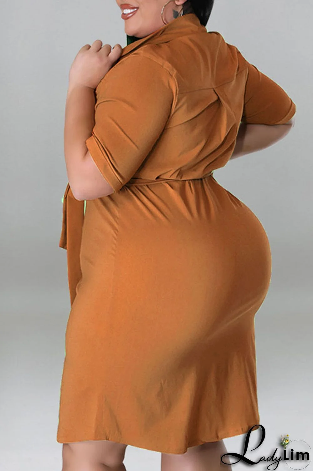 Black Casual Solid Patchwork Buckle Turndown Collar Straight Plus Size Dresses