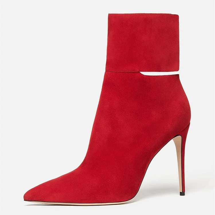 Red Suede Pointy Toe Fashion Boots Stiletto Heels By VDCOO Vdcoo