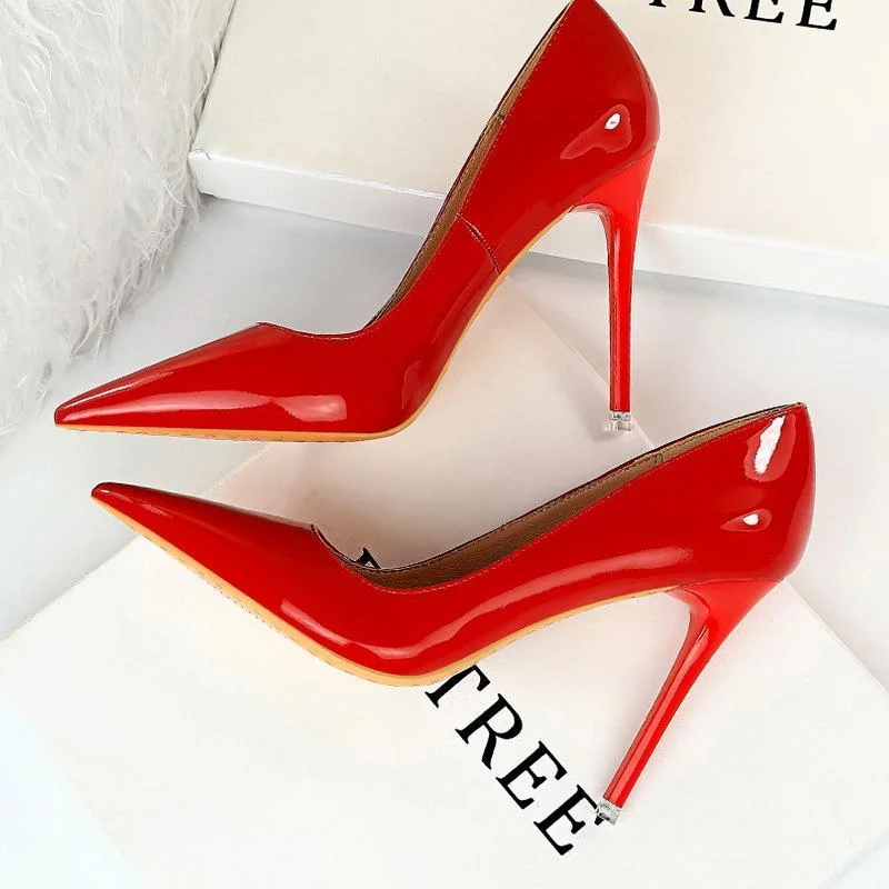 Simple Stiletto Patent Leather Shallow Pointed High Heels