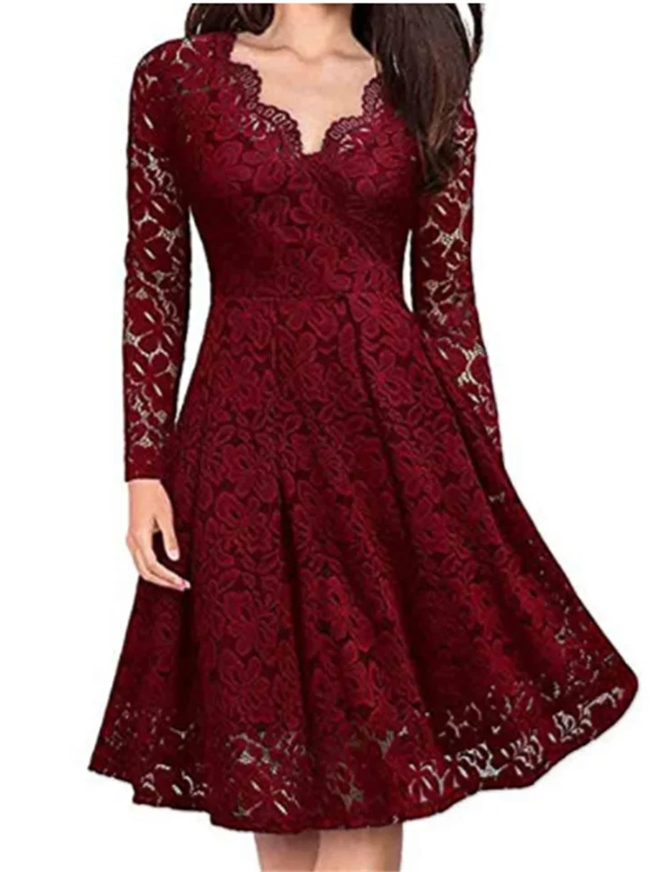 Women's Fall and Winter Dress Lace Dress Long-sleeved Bottoming Thin Temperament Skirt