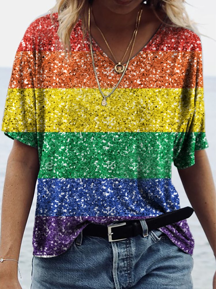 Sparkle Glitter Rainbow Sequin Pride T Shirt
