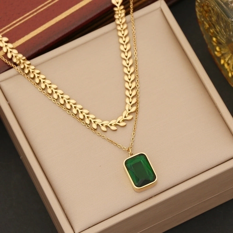 Stainless Steel 18K Gold Plated Vintage Style Layered Plating Inlay Rectangle Artificial Gemstones Bracelets Earrings Necklace