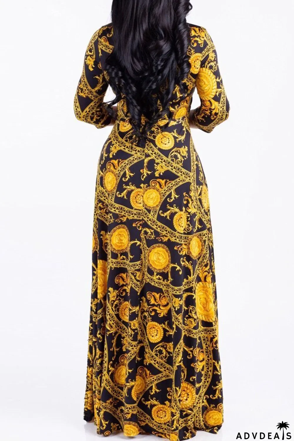 Multi-color Fashion Casual Print Bandage V Neck Long Sleeve Dresses