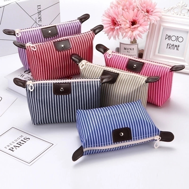 Women’s Small All Seasons Polyester Oxford Cloth Satin Stripe Basic Dumpling Shape Zipper Cosmetic Bag Wash Bag