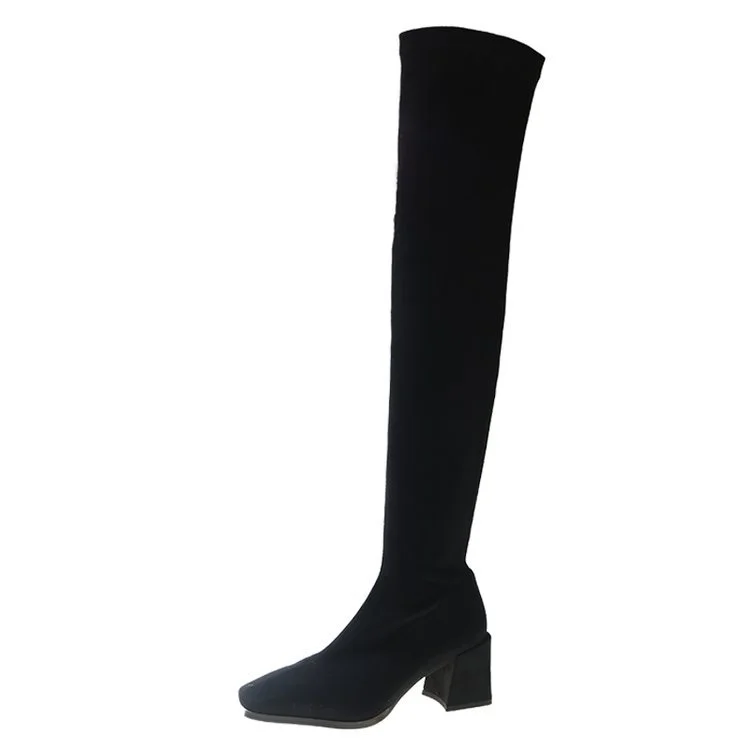 Yyvonne 靴紝 Autumn/Winter Coarse And High-Hee Boots 2025 New Solid Colored Velvet Face Head Long Boots