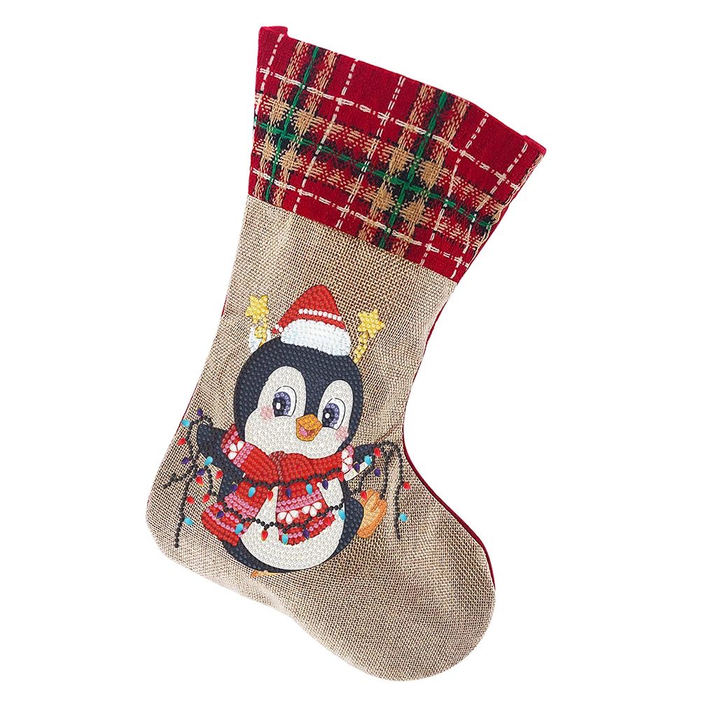 DIY Penguin Christmas Socks Decor DIY Diamond Art Kits for Family Party Decoration(20*35cm)