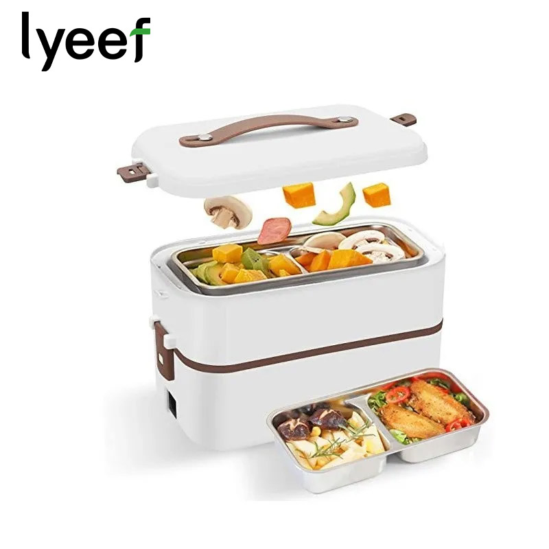 lyeef小叶双层智能加热保温电热饭盒可煮可蒸可加热白色