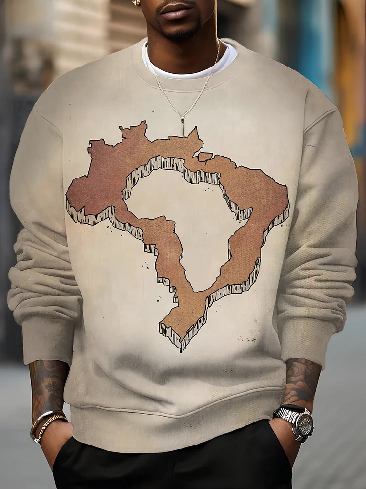 Men's Vintage African Map Graphic Print Casual Sweatshirt