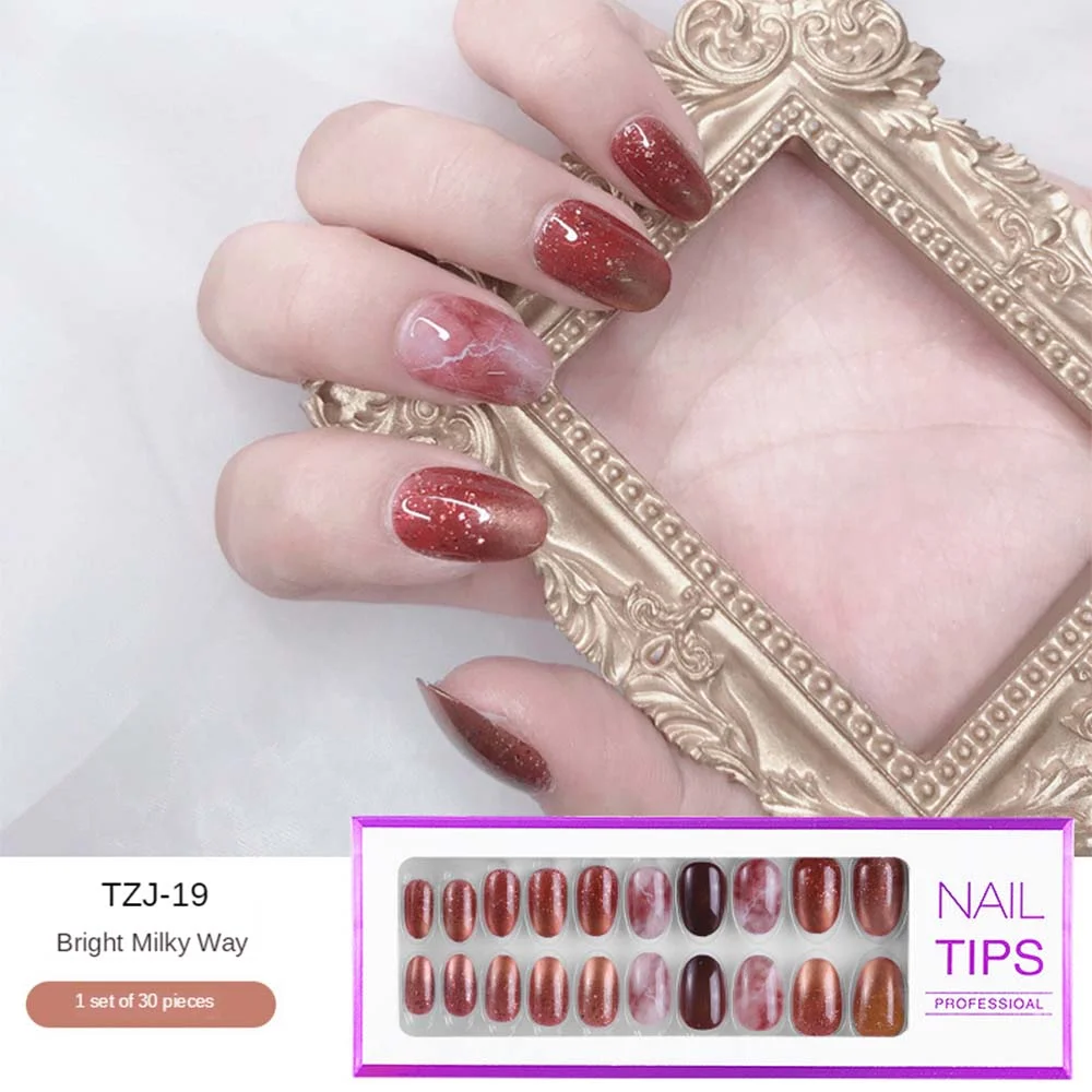 24/30Pcs/Set Reusable False Nail Tips Set Full Cover Shiny Matte Nail Tips With Designs Press On Nails Art Fake Extension Tips-Nail Inspo