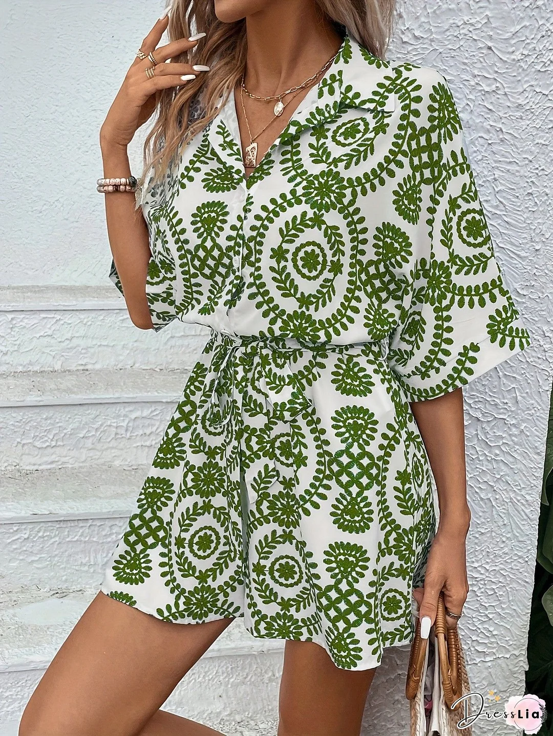 Women Slim-fit Playsuit Y2k Stripe/Flower Print Turn-down Collar Short Sleeve Playsuit Zipper Ladies Clothes Clubwear