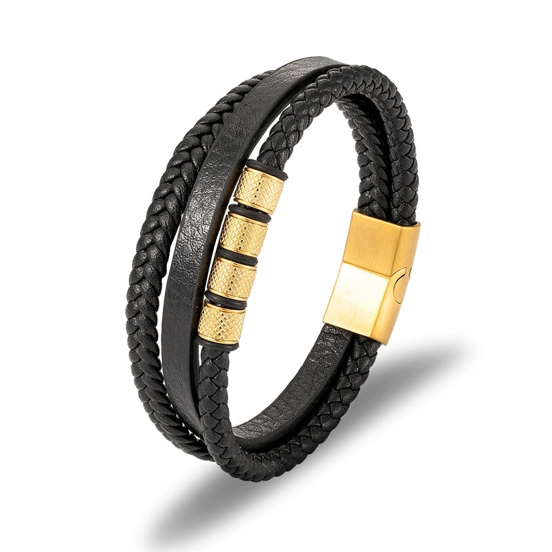 Simple Men's Weaving Leather Titanium Steel Bracelet Leather Rope Stainless Steel Magnetic Buckle Jewelry Bracelet Non-Fading