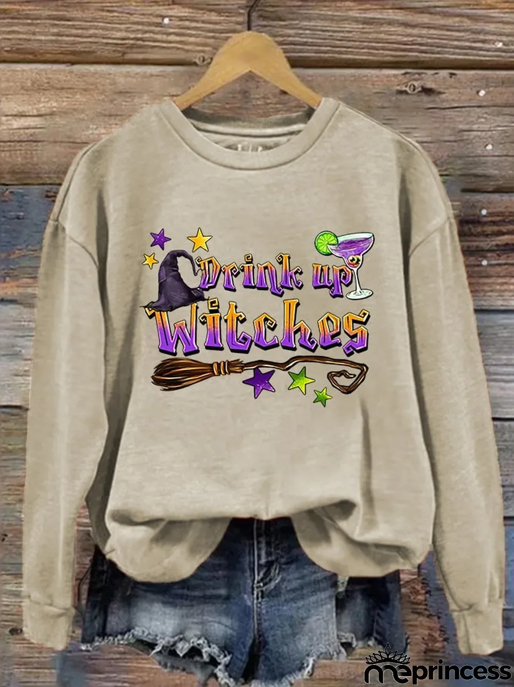 Women's Funny Halloween Drink Up Witches Printed Sweatshirt