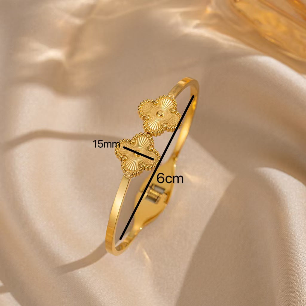 Elastic Open Four-Leaf Flower Titanium Steel Bracelet Fashionable Female Ins Versatile Bracelet
