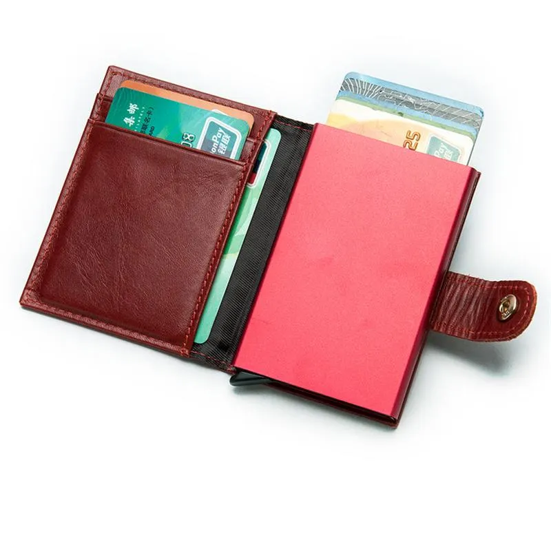 Simple Design RFID Protection Magnetic Closure Two Fold Genuine Leather Card Holder Mini Wallet