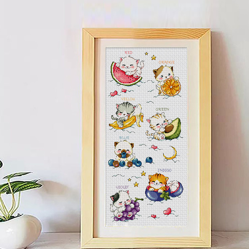 JJ349-SO-G192 Fruit cat Painting Fairy Cross Stitch