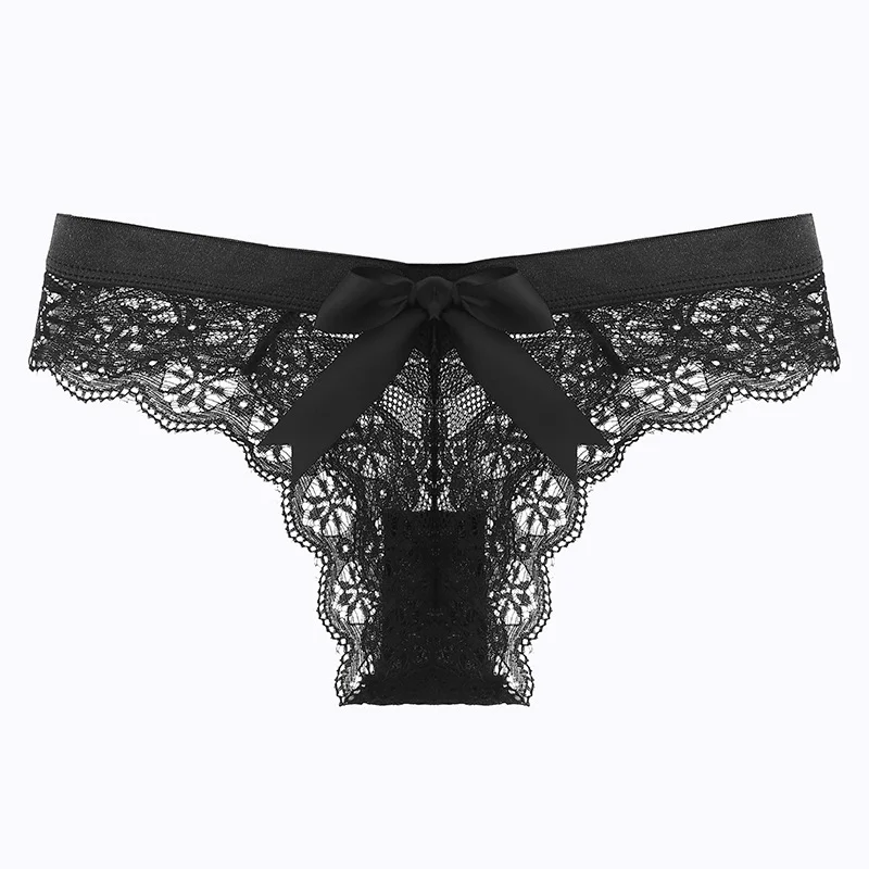 Billionm Black Panties Lace Transparent Hollow Women Underwear Fasion Back Bow Feamle Thongs French Bikini Briefs Intimate Knickers