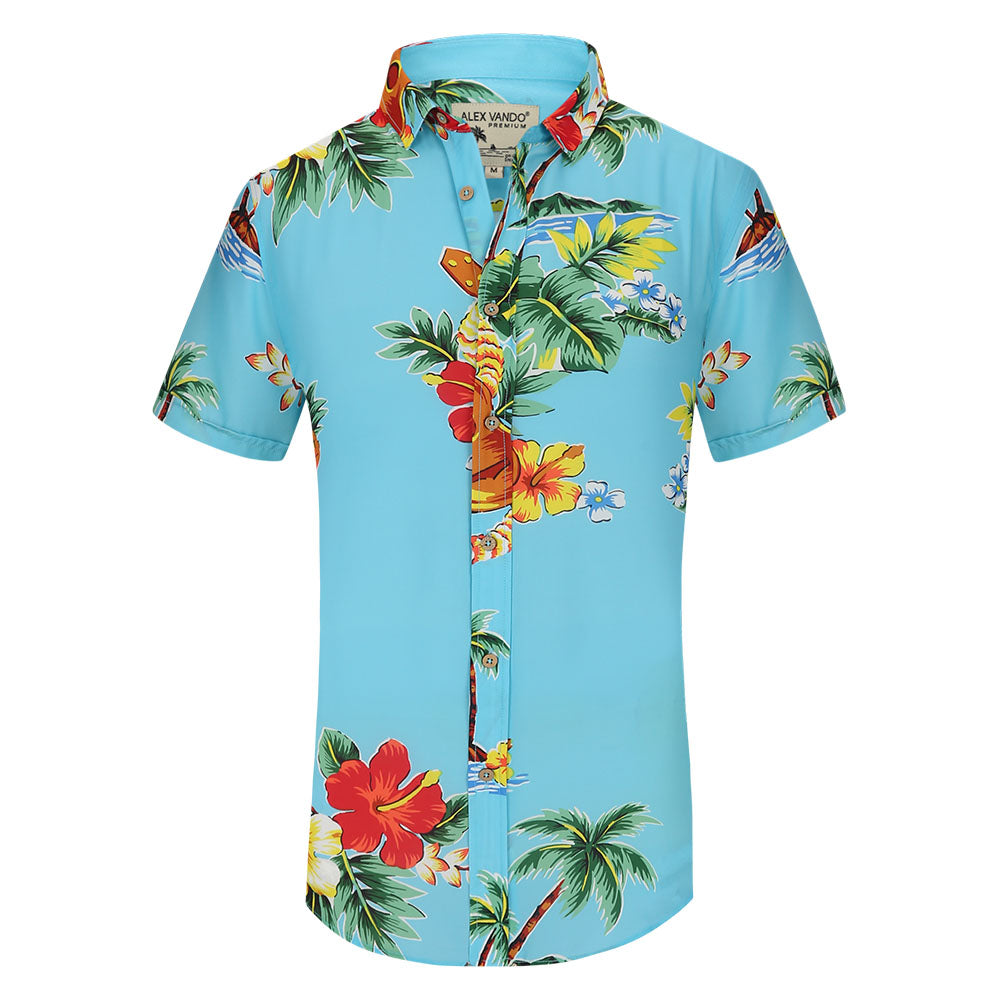 XMMSWDLA Shirts for Men Retro Short Sleeve Button Down Shirt Hawaiian  Casual Printed Beach Shirt Green Men's Shirts Casual