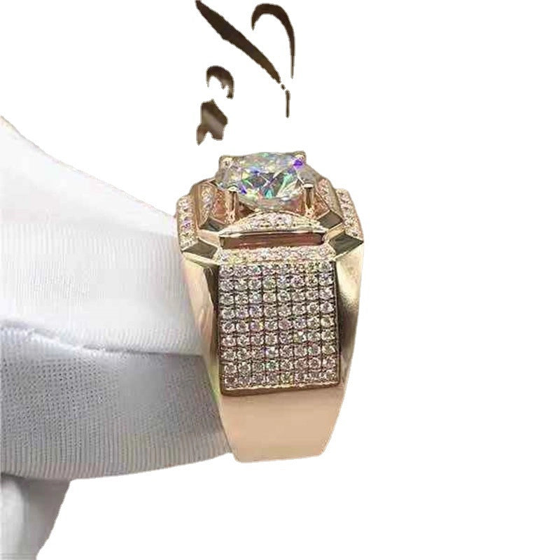 Wish New Simulation Zircon Wide Men’s Diamond Ring Micro-inlaid Square Diamond Ring