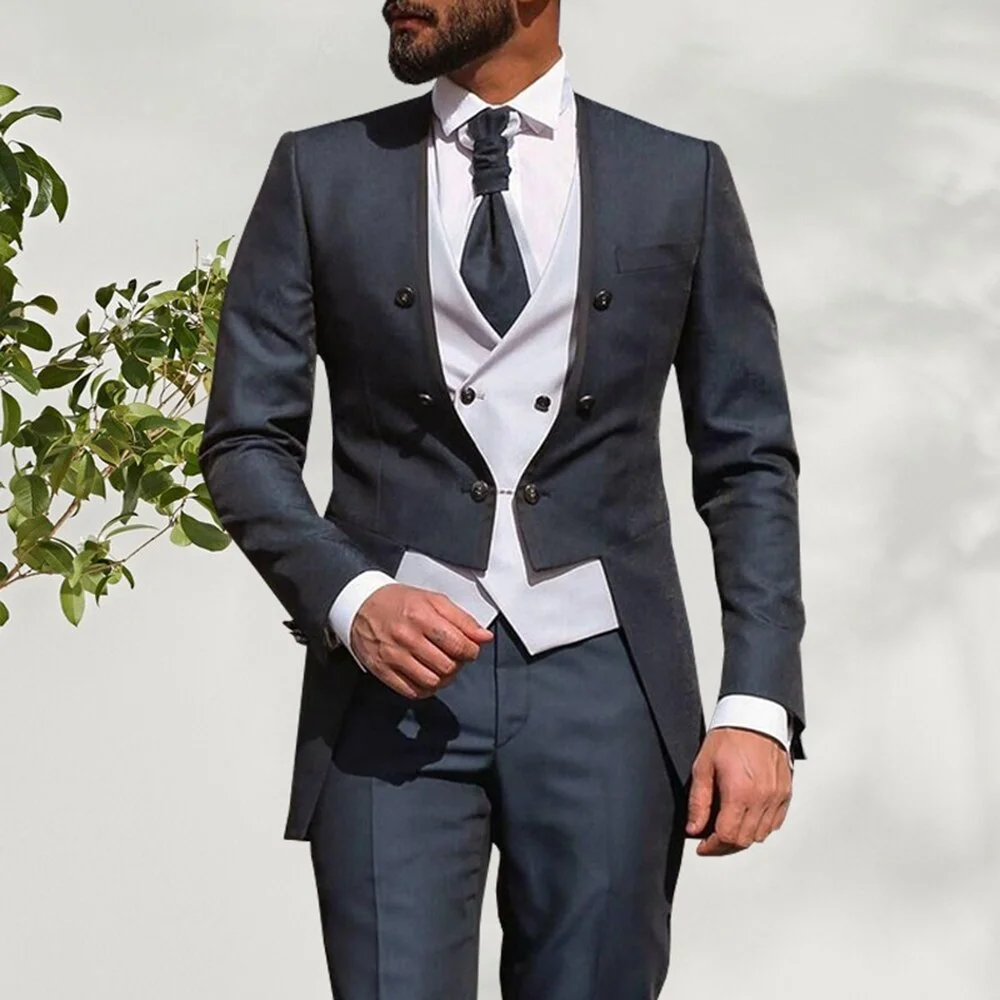 Inongge Summer Men Suits Wedding Groom Tuxedos Slim Fit Business Casual Suit For Men 3 Piece （Blazer+ Vest+ Pants）Costume Homme