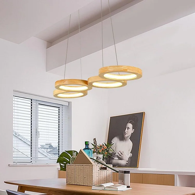 Rustic 4 Circles Wood LED Modern Pendant Lighting Chandeliers Island Lights - Appledas