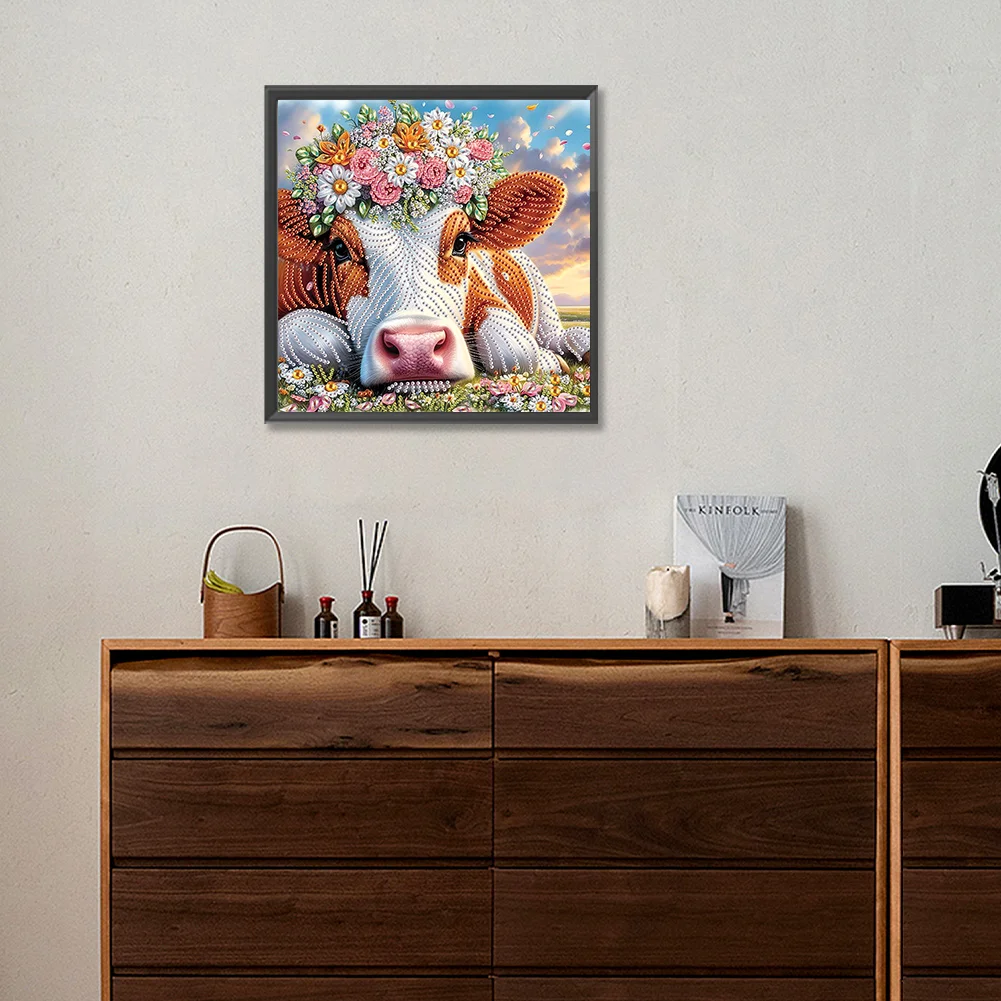Diamond Painting - Partial Special Shaped Drill - Flower Cow(Canvas|30*30cm)