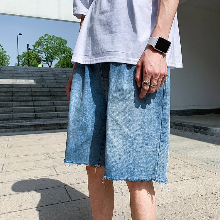 Summer Straight Denim Shorts Loose plus Size Retro Sports Trousers Casual Pants Men Jeans