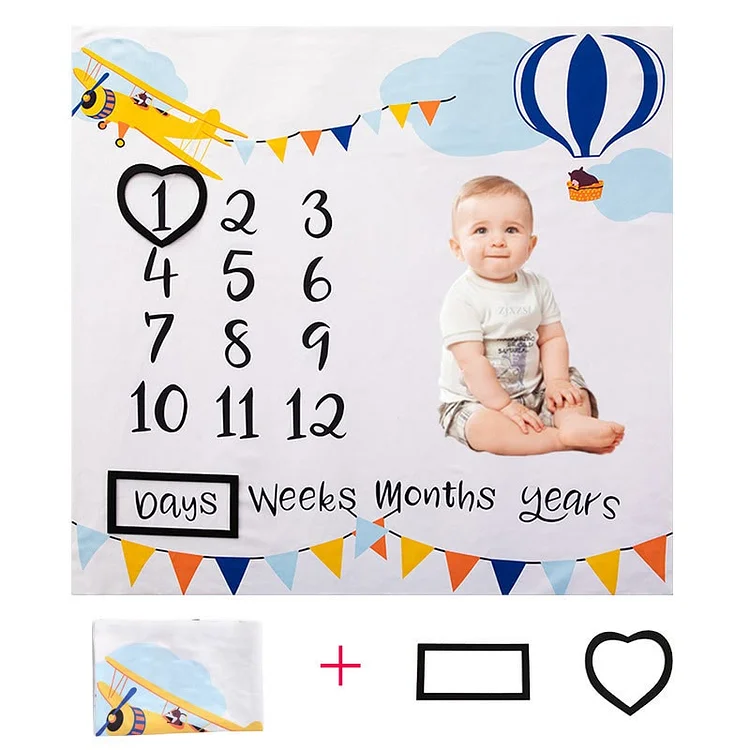 Baby Hot Air Balloon Monthly Growth Milestone Blanket